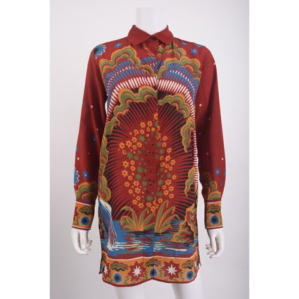 Valentino Womans Volcano Dress Blouse Enchanted Red Printed IT 40 US 4 Silk